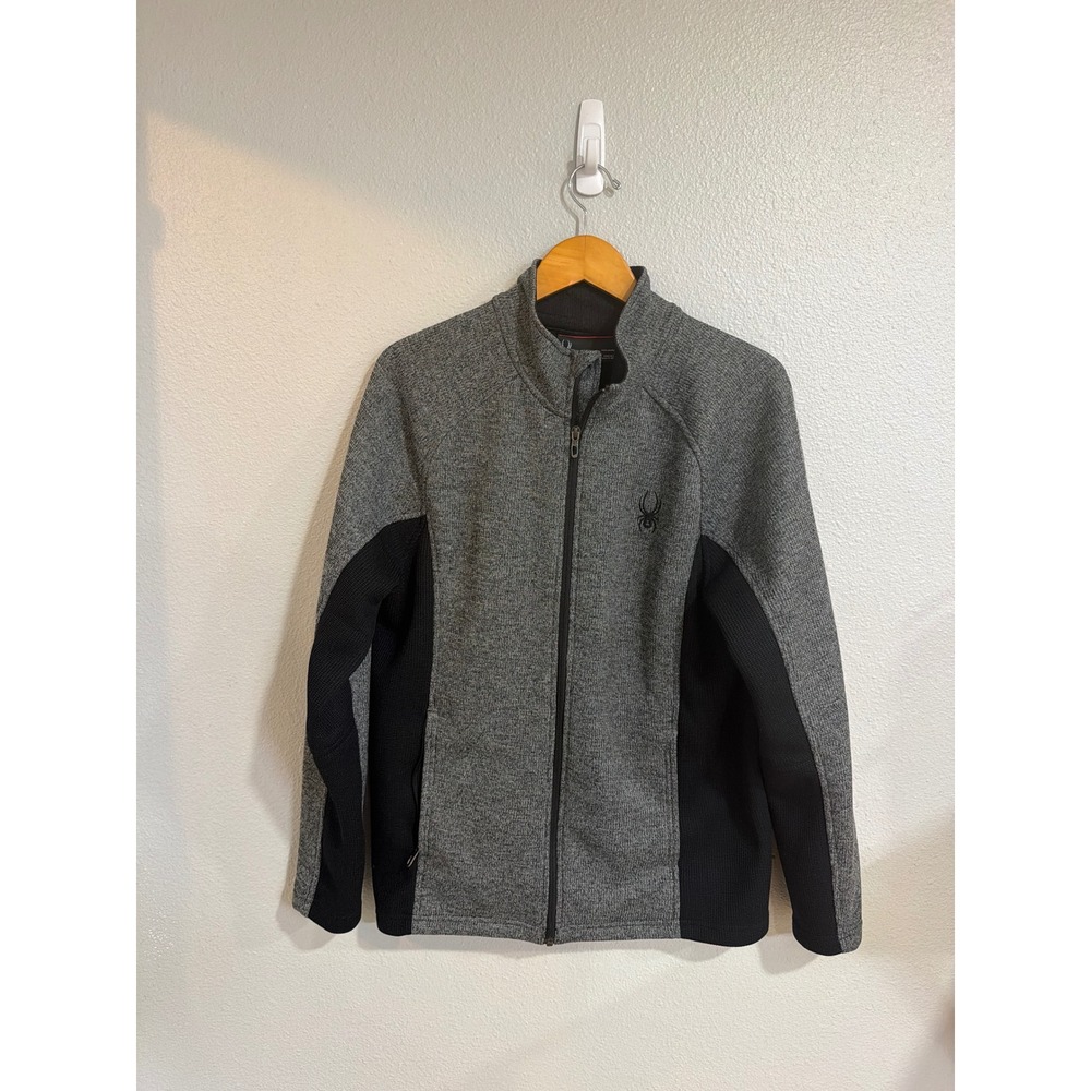 Spyder Full Zip Sweater Jacket Mens Large Grey Black Heathered Knit Winter